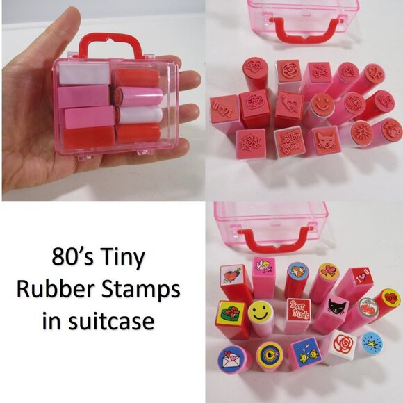80s (16) Tiny Rubber Stamps in plastic suitcase - Picture 1 of 7